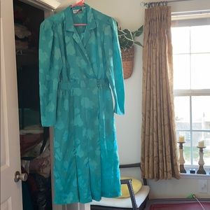 80s true vintage teal silky dress